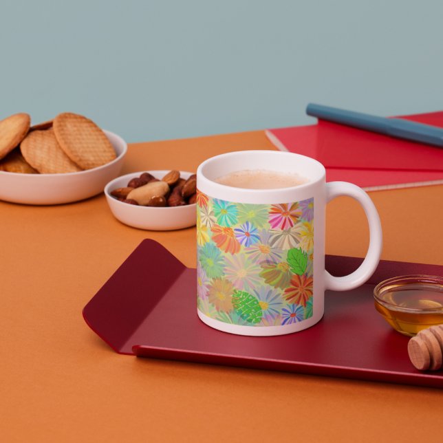 ASTER & CONE FLOWERS & TROPICAL LEAVES WATERCOLOR LARGE COFFEE MUG (Creator Uploaded)