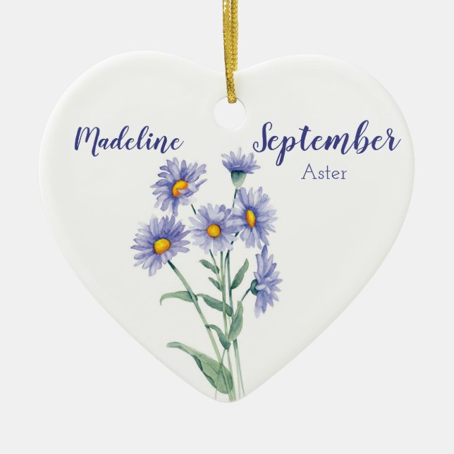 Aster September Birth Flower Ceramic Ornament (Front)