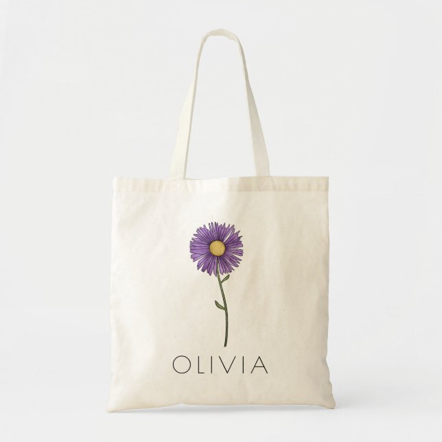 ASTER September Birth Flower Custom Name Tote Bag (Front)