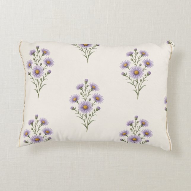 Aster, September Birth Flower Print  Accent Pillow (Back)