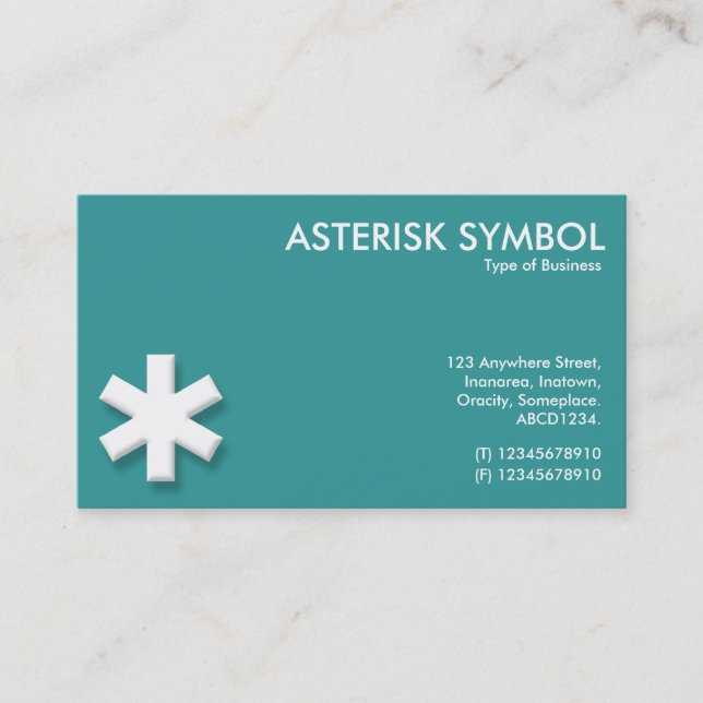 Asterisk Symbol - Dark Turquoise (339999) Business Card (Front)
