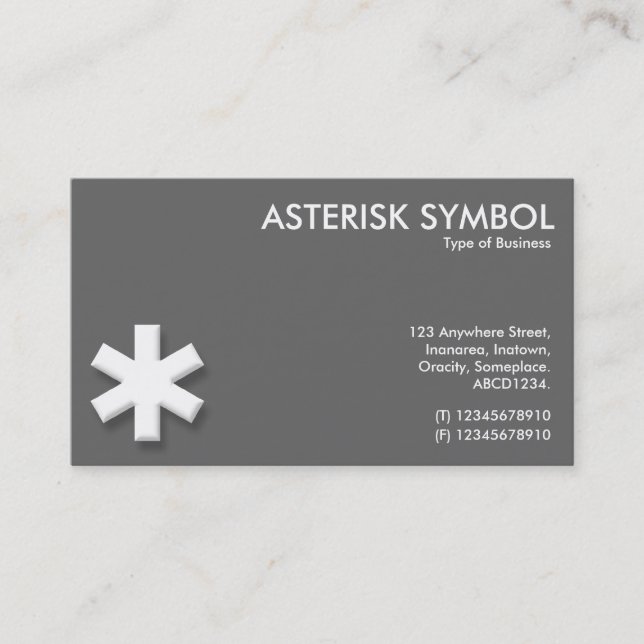 Asterisk Symbol - Grey Business Card (Front)