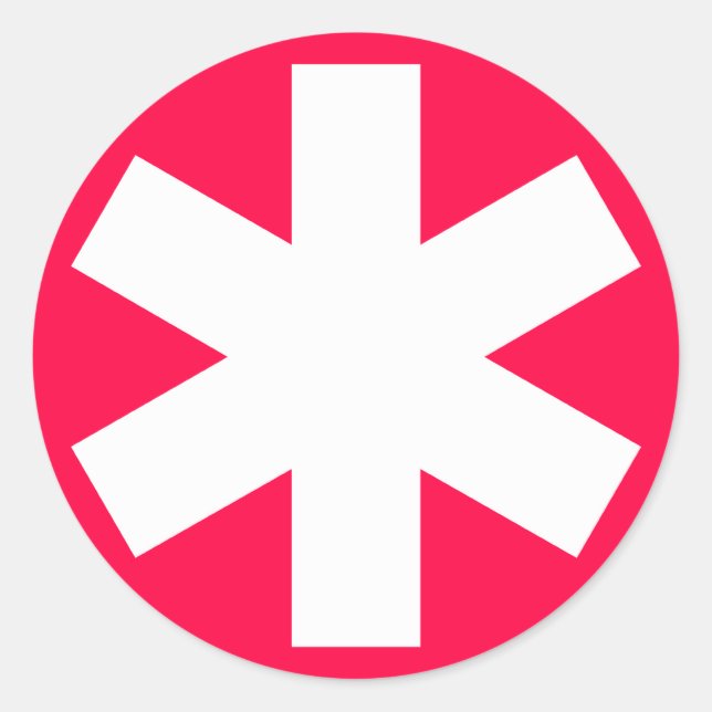 Asterisk - White on Crimson Red Classic Round Sticker (Front)