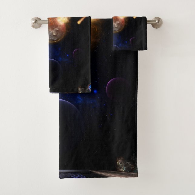Asteroid Apocalypse Fractal Art Spacescape Bath Towel Set (Insitu)