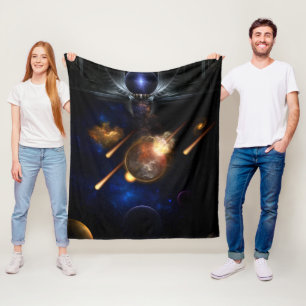 Asteroid Apocalypse Fractal Art Spacescape Fleece Blanket