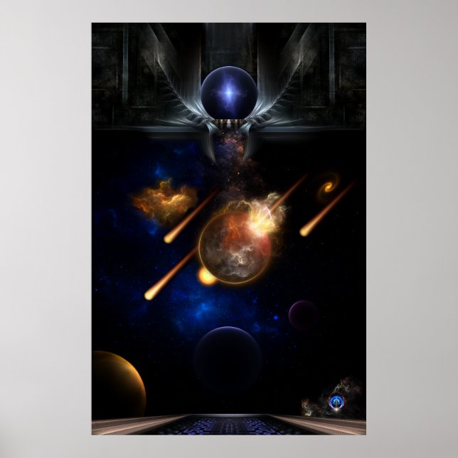 Asteroid Apocalypse Fractal Art Spacescape Poster (Front)