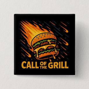 Asteroid Burger Call Of The Grill 2 Inch Square Button