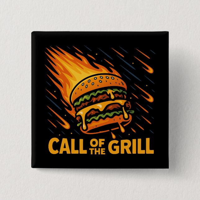 Asteroid Burger Call Of The Grill 2 Inch Square Button (Front)