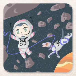 Asteroid Girl Square Paper Coaster