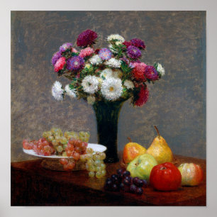 Asters and Fruit, Henri Fantin-Latour Poster