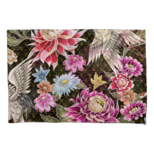Asters Cranes: Painted Seamless Japanese Style Pillowcase
