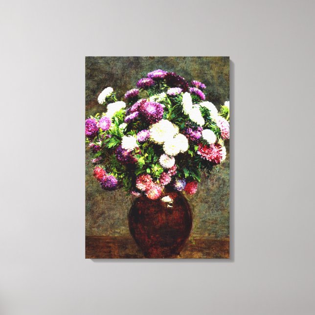 Asters in a Vase - Henri Fantin-Latour painting Canvas Print (Front)