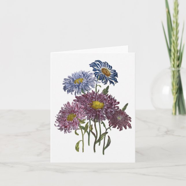 Asters Watercolor Blank Note Card (Front)