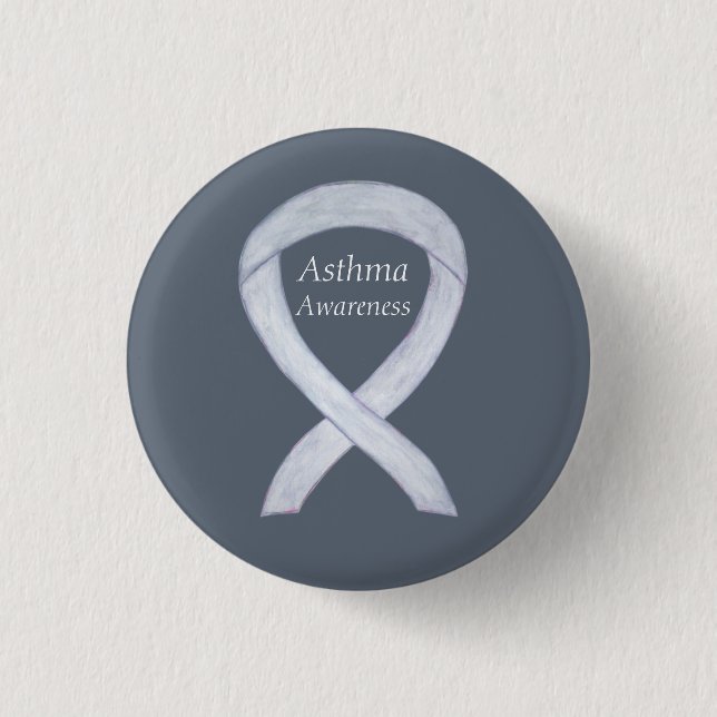 Asthma Awareness Ribbon Custom Art Pin Buttons (Front)