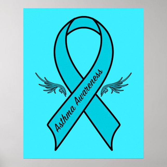 Asthma Awareness Ribbon with Wings Poster (Front)