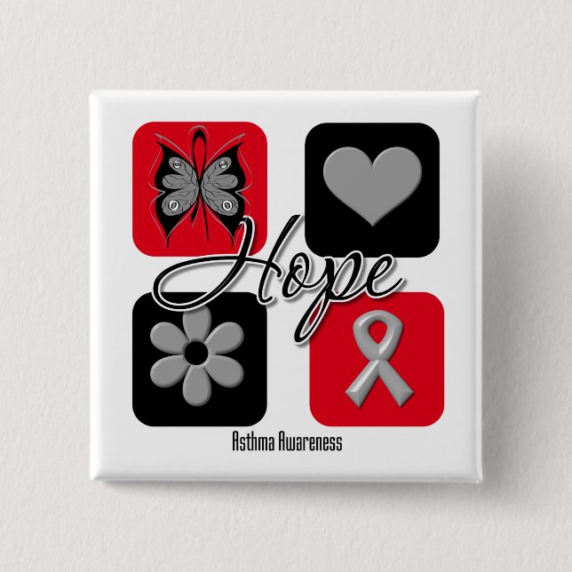 Asthma Hope Love Inspire Awareness 2 Inch Square Button (Front)