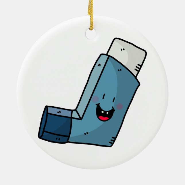 Asthma Inhaler happy cartoon Ceramic Ornament (Back)