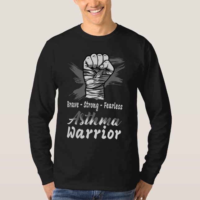 Asthma Warrior Fighter Grey Ribbon Support T-Shirt (Front)