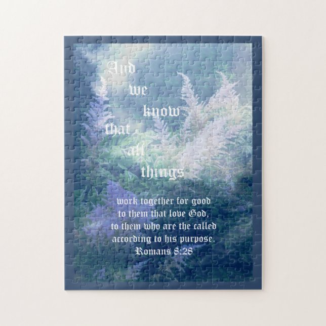 Astilbe Blue Mist Romans 8:28 Jigsaw Puzzle (Vertical)