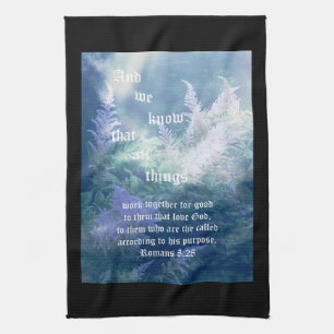 Astilbe Blue Mist Romans 8:28 Kitchen Towel