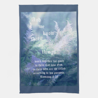Astilbe Blue Mist Romans 8:28 Kitchen Towel
