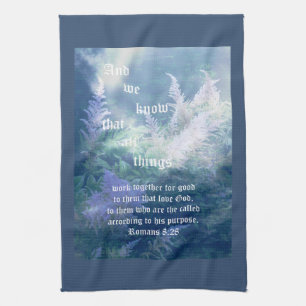 Astilbe Blue Mist Romans 8:28 Kitchen Towel