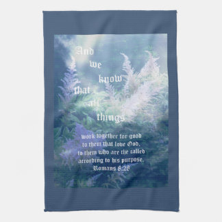 Astilbe Blue Mist Romans 8:28 Kitchen Towel