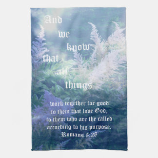 Astilbe Blue Mist Romans 8:28 Kitchen Towel