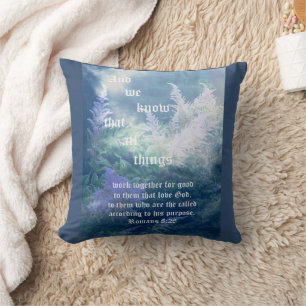 Astilbe Blue Mist Romans 8:28 Throw Pillow