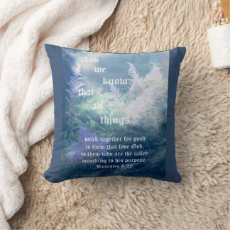 Astilbe Blue Mist Romans 8:28 Throw Pillow