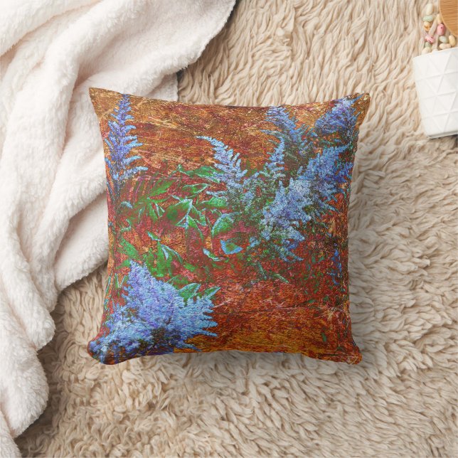 Astilbe Dusty Blue on Board Throw Pillow (Blanket)