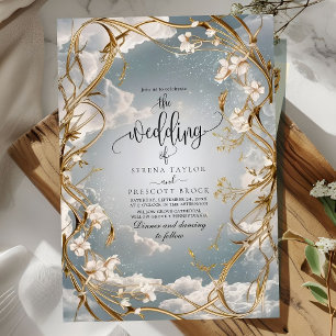 Astonishing Art Nouveau Gold and florals Wedding Invitation