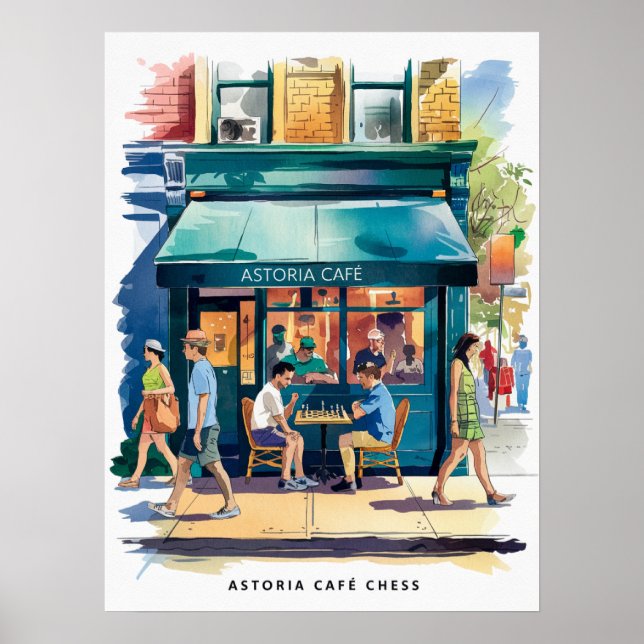 Astoria Cafe Chess Watercolor Poster (Front)