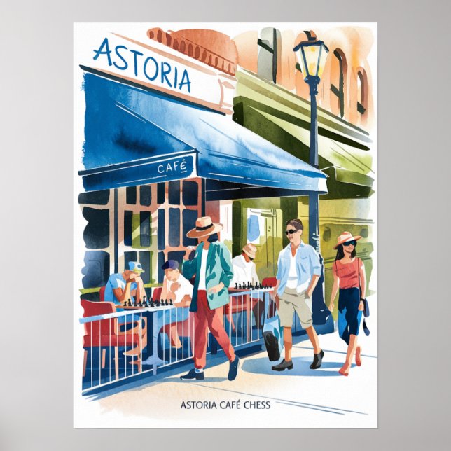 Astoria Cafe Chess Watercolor Poster (Front)