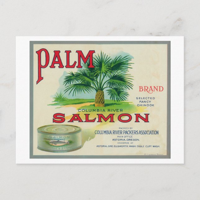 Astoria, Oregon - Palm Salmon Case Label Postcard (Front)