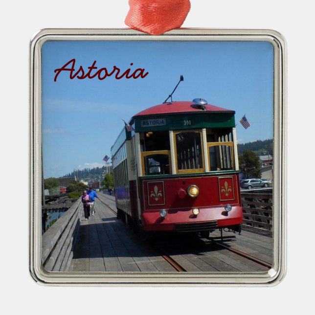 Astoria Riverfront Trolley Metal Ornament (Front)