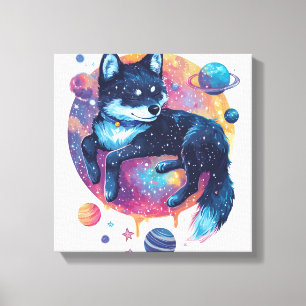 Astral Akita � Cosmic Space Dog Canvas Print