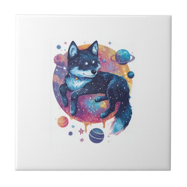 Astral Akita � Cosmic Space Dog Tile (Front)