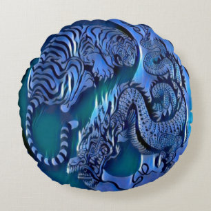 Astral Chi Dragon Tiger Spirit Yin Yang Round Pillow