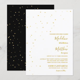 Astral Gold Spots Black Evening Wedding Invitation