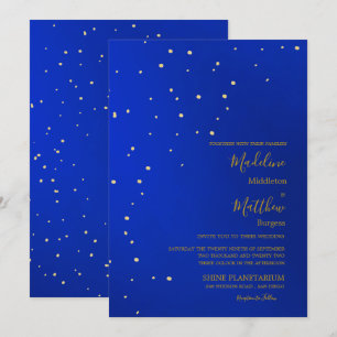 Astral Gold Stars Blue Evening Wedding Invitation