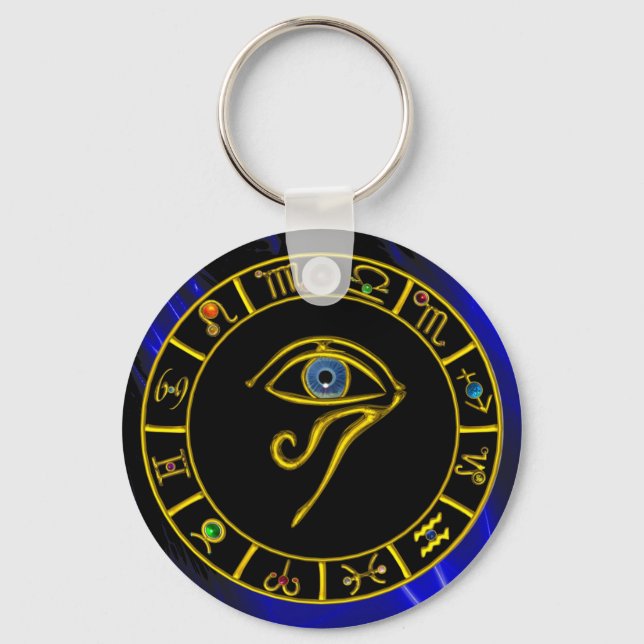 ASTRAL HORUS EYE,BLUE TALISMAN Astrology Chart Keychain (Front)