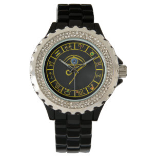 ASTRAL HORUS EYE/BLUE TALISMAN GOLD ZODIACAL SIGNS WATCH
