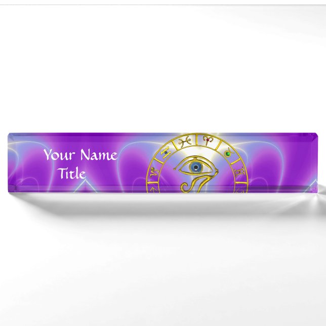 ASTRAL HORUS EYE,BLUE TALISMAN Zodiac Chart ,Pink Nameplate (Front)