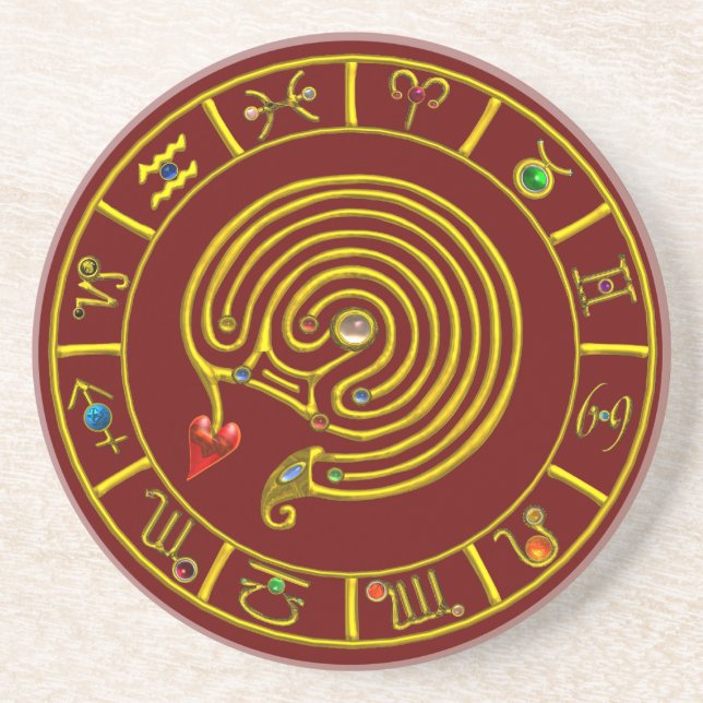 ASTRAL LABYRINTH GOLD ZODIAC CHART Astrology Coaster (Front)