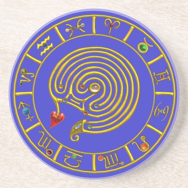 ASTRAL LABYRINTH GOLD ZODIAC CHART Astrology Coaster (Front)