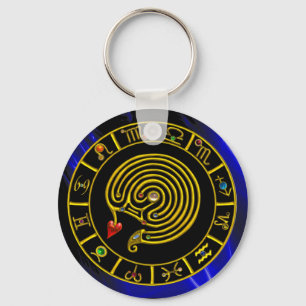 ASTRAL LABYRINTH GOLD ZODIAC CHART Astrology Keychain