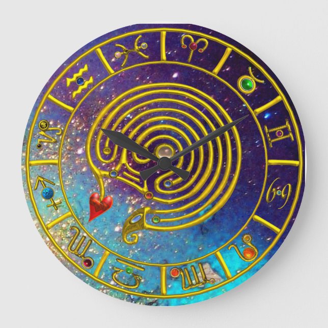 ASTRAL LABYRINTH GOLD ZODIAC CHART Astrology Large Clock (Front)