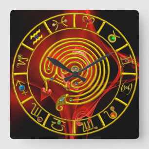 ASTRAL LABYRINTH GOLD ZODIAC CHART Astrology Square Wall Clock