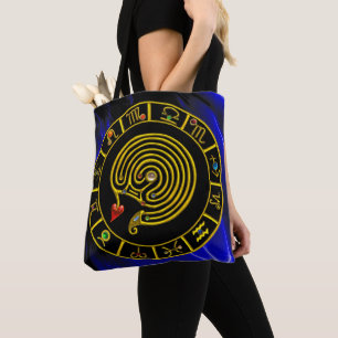 ASTRAL LABYRINTH GOLD ZODIAC CHART Astrology Tote Bag